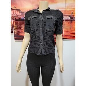 Allsaints Tonwen Cropped Shirt Black Size US 0 Women's Top Blouse #C